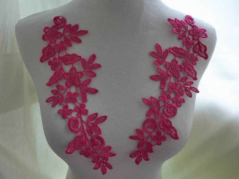 Hot Pink Blumen Venise Lace Applikations-Paar Für Braut Haar Accessoire, Hochzeitskleid, Spitze Schmuck Hot Pink Blumen Venise Lace Applikations-Paar Für Braut Haar Accessoire, Hochzeitskleid, Spitze Schmuck von FabricTrims