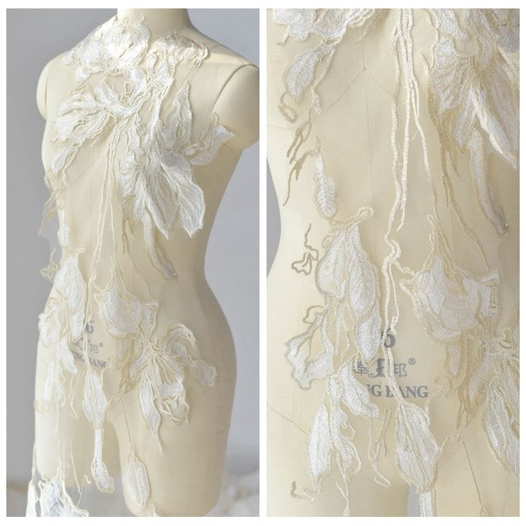 Luxus Gold Gestickte Spitze Applikation, Elegante Mesh Applikation Für Hochzeitskleid, Hochzeit Haarband, Röcke Dekoration von FabricTrims