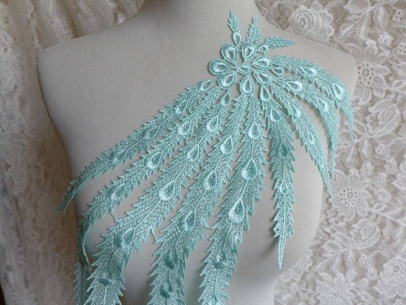 Mint Applikation, Große Spitzenapplikation, Mintgrüne Applikationen, Hochzeitsapplikationen, Spitzenapplikationen von FabricTrims