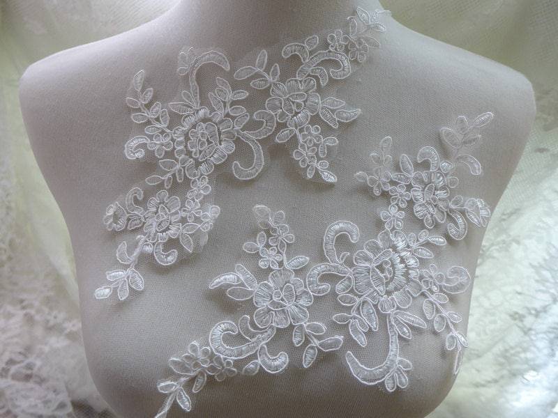 Off White Lace Applique, Braut Schleier Applikation, Hochzeit Spitzen 1 Paar Ein Genähte Applikationen Off White Lace Applique, Braut Schleier Applikation, Hochzeit Spitzen 1 Paar Ein Genähte Applikationen von FabricTrims