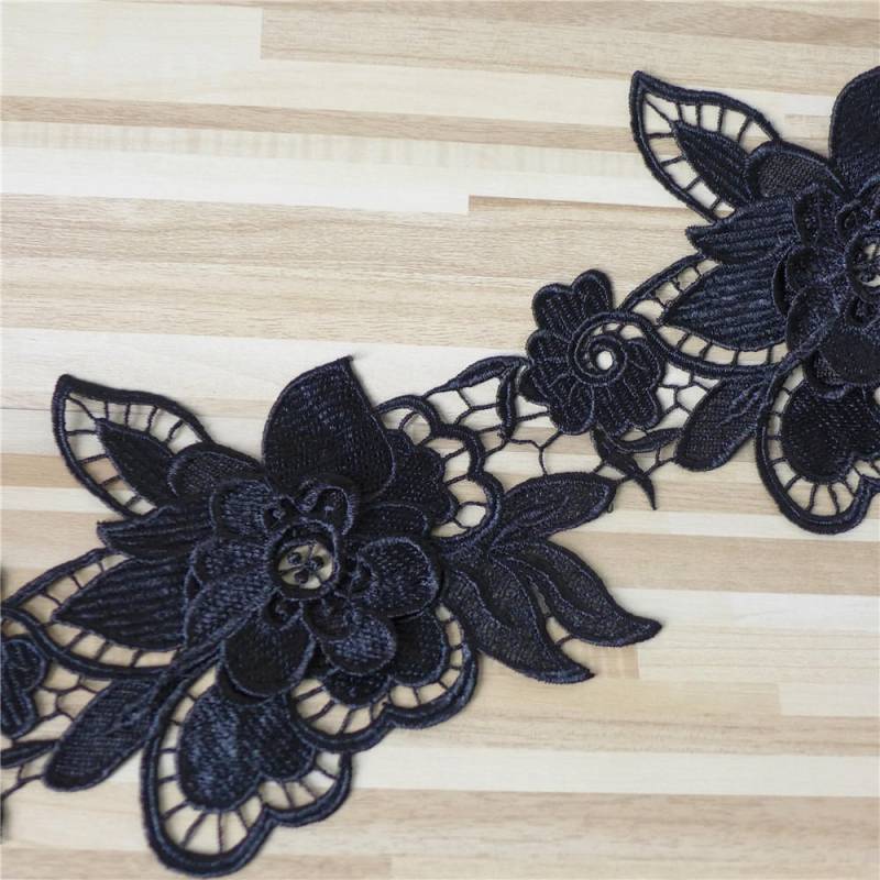 Schwarze Venedig Spitzenborte, Blumen Spitzenbesatz, Ausgehöhlte Blumenspitze, Gehäkelte Lose Ware von FabricTrims