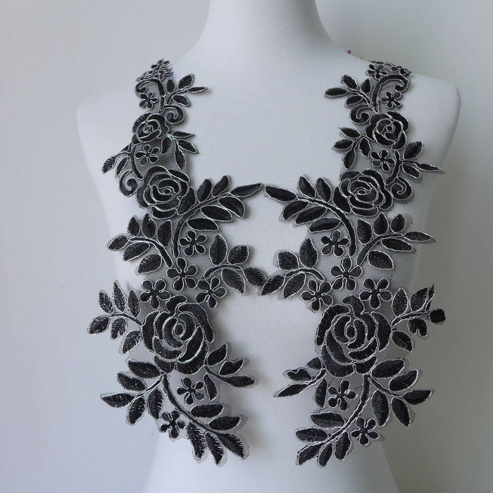Spitze Applikation, Mesh-Spitze Schwarze Schwarz Tüll Florale Stickerei Applikation von FabricTrims