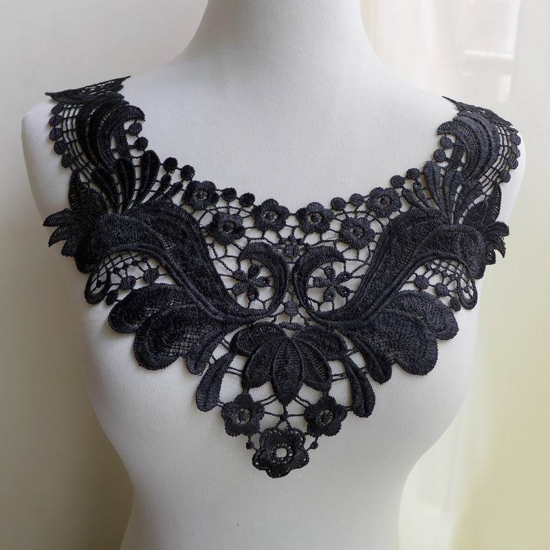 Spitzen Applikation, Schwarzes Applikationshalsband, Venise Lace Applikation Einzelstück von FabricTrims