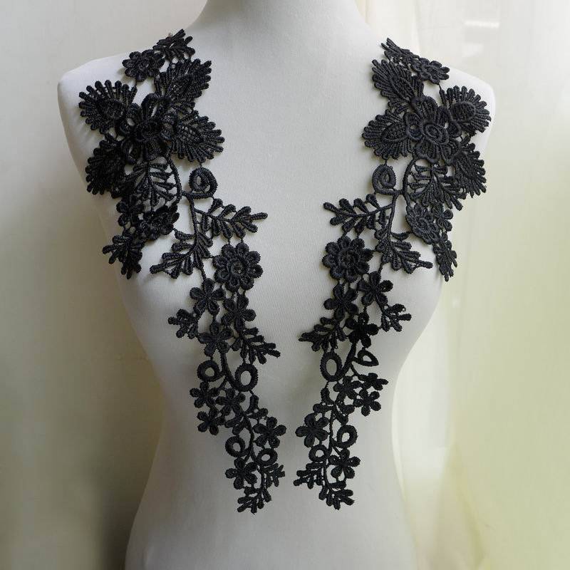 Venise Lace Floral Applikation Paar in Schwarz Für Kleid Applikationen, Braut, Kleidung Design von FabricTrims