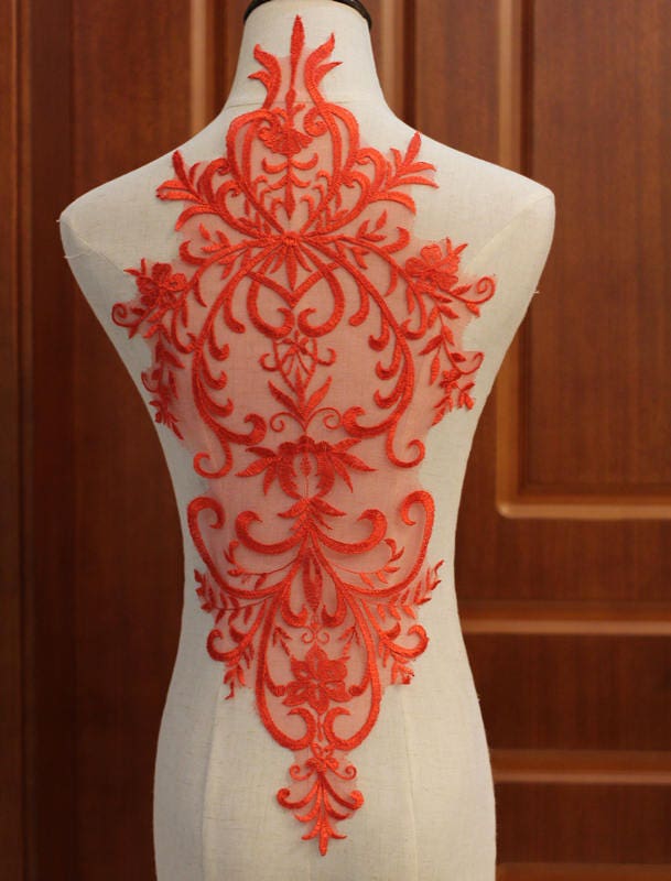 Weiß/Elfenbein Rot Florale Spitze Applikation, Stickerei Applikationen, Brautkleid Applikationen Weiß/Elfenbein Rot Florale Spitze Applikation, Stickerei Applikationen, Brautkleid Applikationen von FabricTrims