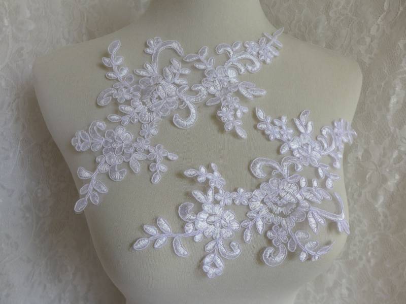 Weiss Spitzen Applikation, Braut Schleier Hochzeit Applikation Spitze, Nähapplikationen Ein Paar Weiss Spitzen Applikation, Braut Schleier Hochzeit Applikation Spitze, Nähapplikationen Ein Paar von FabricTrims