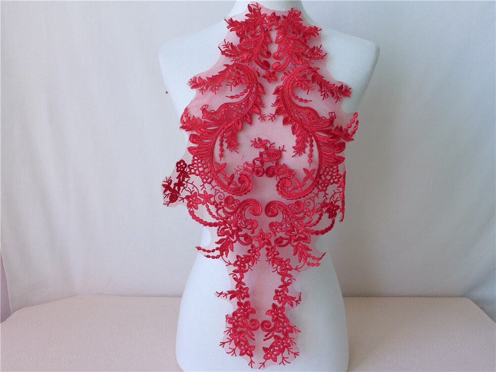 stickerei Spitze Applikation, Rote Applikatin Trimmen, Mesh-Spitze-Ausschnitt-Kragen, Net Lace Fabric, Brautkleid Spitze, Neue Ankunft 2018 von FabricTrims