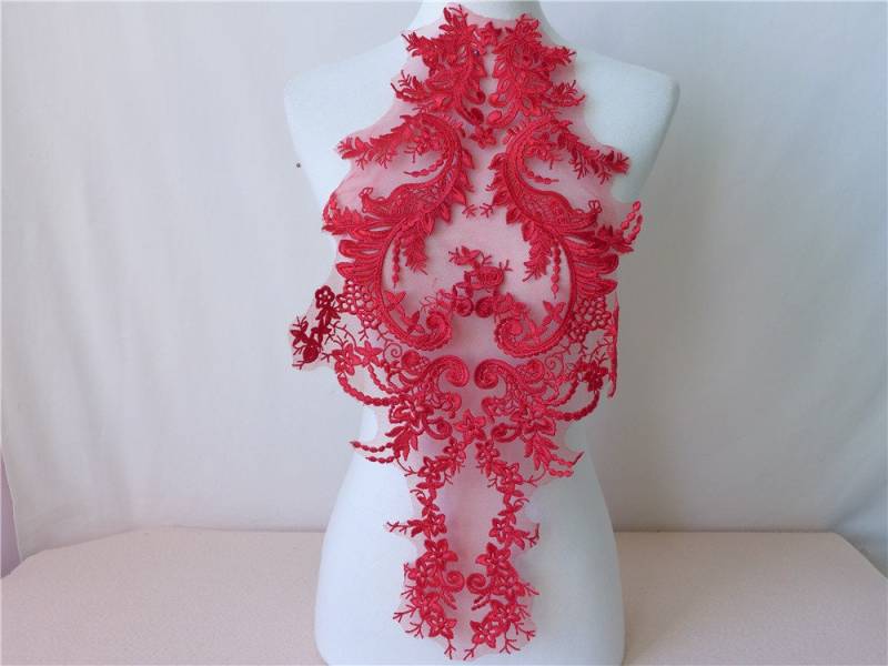 stickerei Spitze Applikation, Rote Applikatin Trimmen, Mesh-Spitze-Ausschnitt-Kragen, Net Lace Fabric, Brautkleid Spitze, Neue Ankunft 2018 von FabricTrims