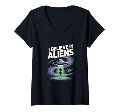 Damen Ich glaube an Aliens T-Shirt mit V-Ausschnitt Damen Ich glaube an Aliens T-Shirt mit V-Ausschnitt von Fabrinity