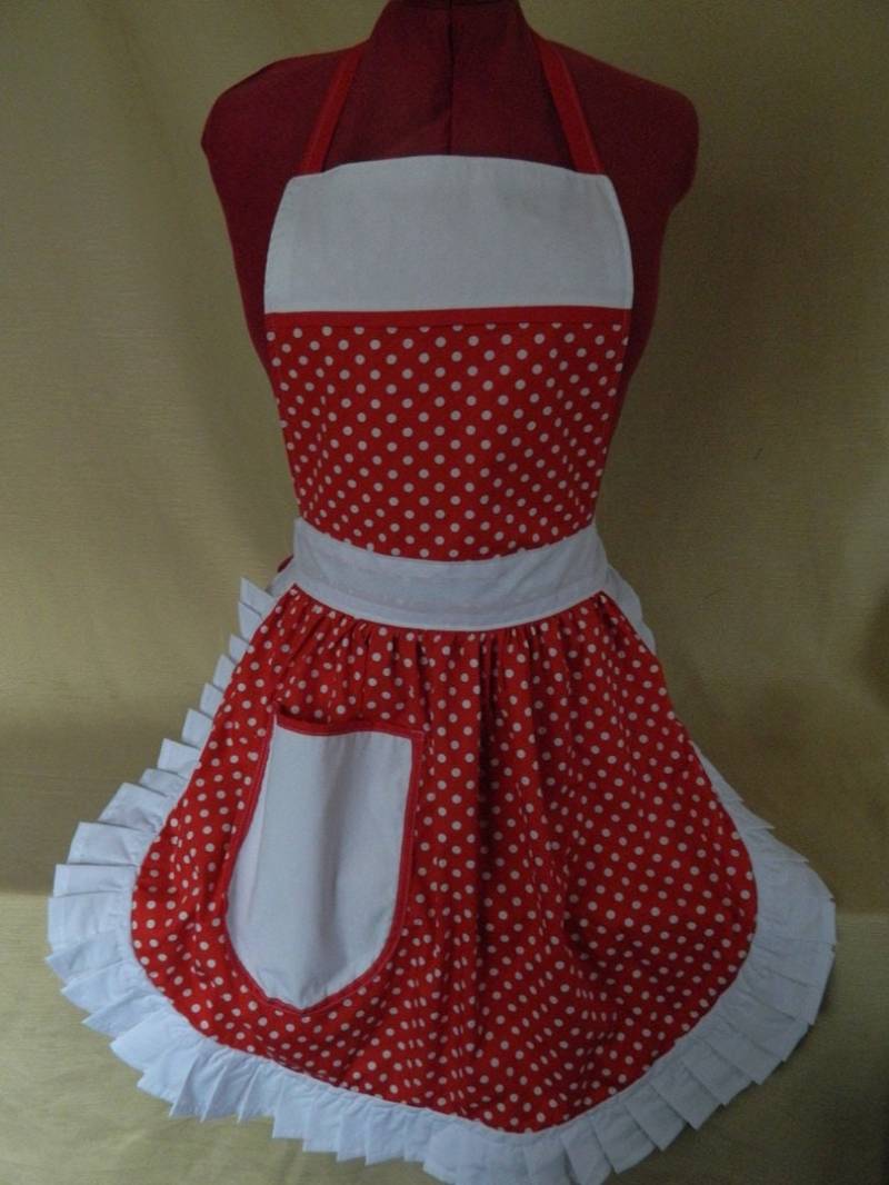 Retro Vintage 50S Style Schürze/- Rot & Weiß Gepunktet Mit Weißer Borte Retro Vintage 50S Style Schürze/- Rot & Weiß Gepunktet Mit Weißer Borte von FabriqueCreations