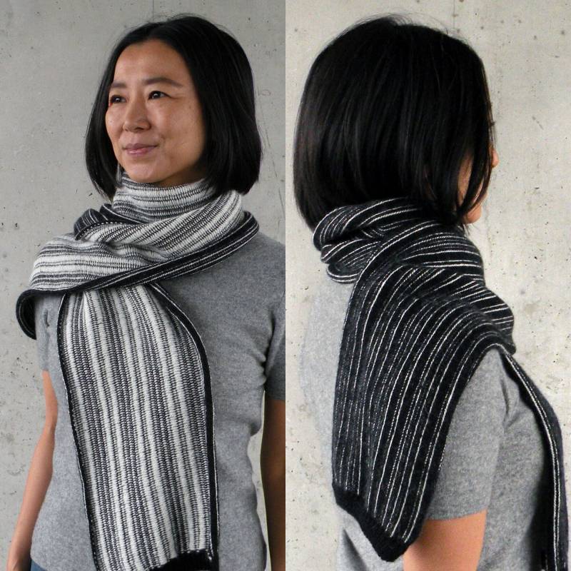 Wendeschal Damen Herren Mit Längsstreifen in Schwarz Weiß Wolle Alpaka Handgefertigt von FabriqueFrileuse