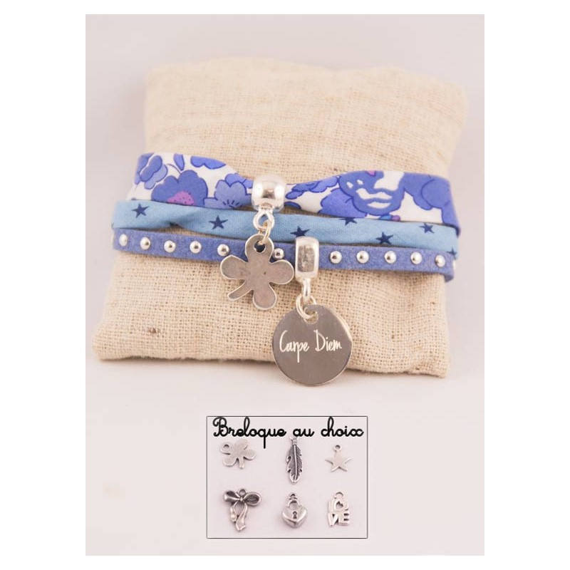 Liberty Betsy Indigo Manschettenmedaille Aus Stahl Mit Gravur, Personalisierbar Vornamen Und Anhänger Ihrer Wahl von Fabriqueatresors