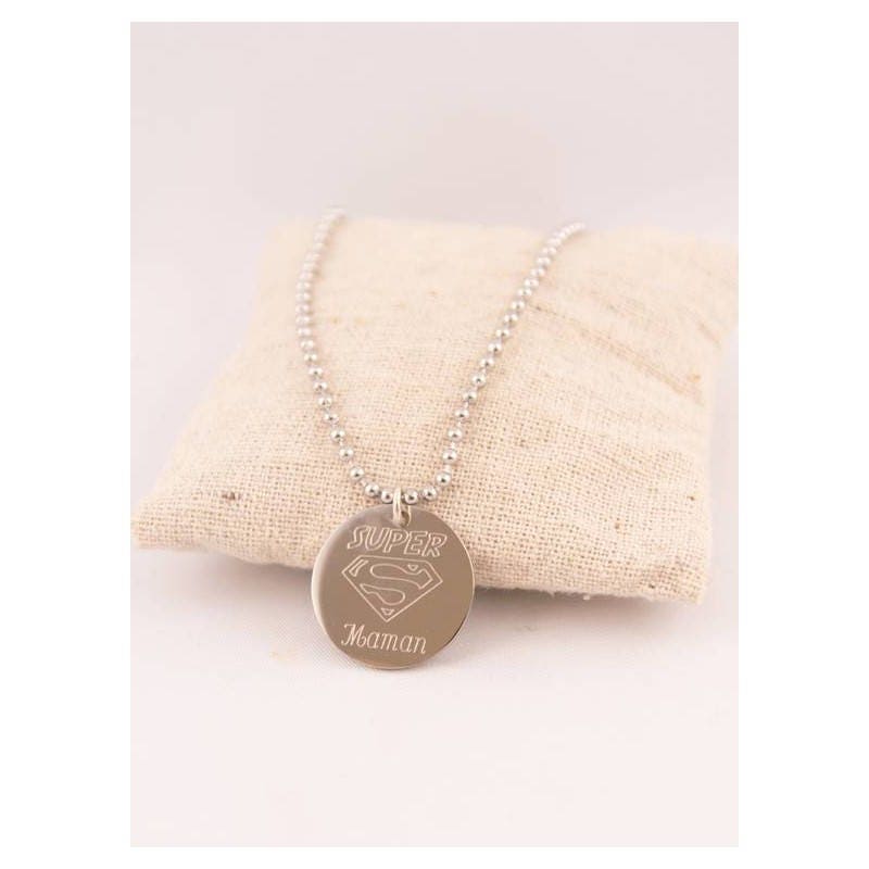 Super Mom Anhänger Aus Stahl Personalisierte Gravur Rücken, Geschenk Mama, Weihnachten, Muttertag von Fabriqueatresors