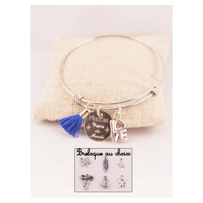 steel Rush Beste Oma Der Welt & Pompom + Charm Ihrer Wahl, Weihnachtsgeschenk, Oma, Geburtstag von Fabriqueatresors