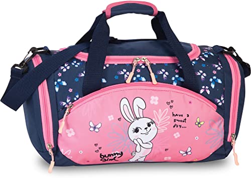 Fabrizio Kinder Sporttasche Reisetasche Polyester 35 x 22 x 18,5 cm Vol. 10l Dino Bunny schwarz rosa (dunkelblau/rosa) , 32 cm von Fabrizio