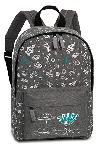 Fabrizio Kindergartenrucksack für Jungen mit Astronaut und Raketen Motiven – SPACE Kinderrucksack für 3-6 Jahre alte Abenteurer, Kindergarten und Kita – 36cm x 25cm x 9cm, Grau von Fabrizio