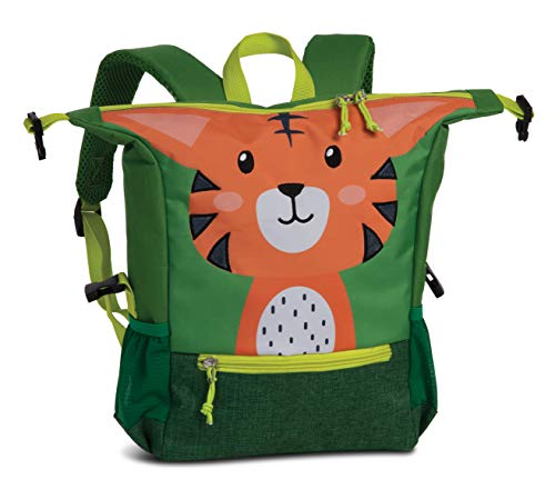 Fabrizio Kindergartenrucksack mit abstehenden Tigerohren – „Go Green“ Kinderrucksack für 3-6 Jahre alte Abenteurer, Rucksack für Kinder im Kindergarten und Kita – 36cm x 32cm x 10cm grün von Fabrizio