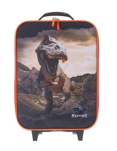 Fabrizio Kindertrolly Mädchen Jungen Kinder Reise Trolly Kindergepäck Kinderkoffer Spielkoffer Handgepäck Kabinengepäck Trolley Spielekoffer Spieltrolley Kinderzimmer (Dinosaurier T-Rex Rot-Schwarz) von Fabrizio