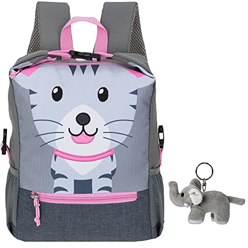 Fabrizio Rucksack Kinder Jungen Mädchen PET Recycling Kinderrucksack Katze, Tiger oder Hund Kindergartenrucksack + Elefant-Anhänger (Katze Amelie) von Fabrizio