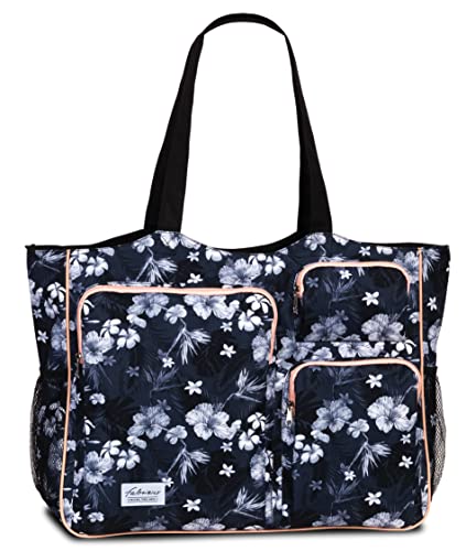 Fabrizio Strandtasche groß XXL viele Taschen Freizeittasche Urlaubstasche Sommer mit Reißverschluss (Schwarz) von Fabrizio