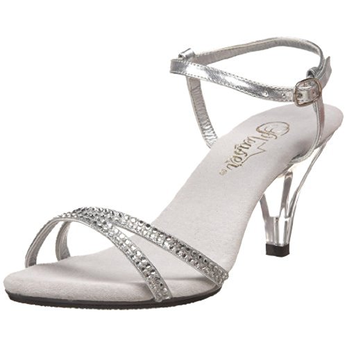 Fabulicious BELLE-316, Damen Kn?Chelriemchen Sandalen mit Keilabsatz, Silber (SLV Metallic Pu/CLR), 43 EU (13 M US) von Pleaser