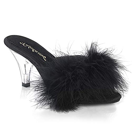 Fabulicious Damen BELLE-301F Offene Sandalen, Schwarz (Blk Satin-Fur/CLR), 40 EU von Pleaser