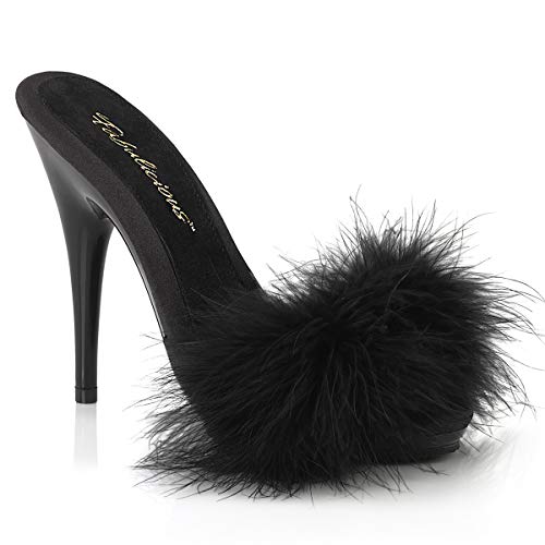 Fabulicious Damen POISE-501F Sandale, Schwarz (black satin-marabou fur/black), 42 EU von Fabulicious