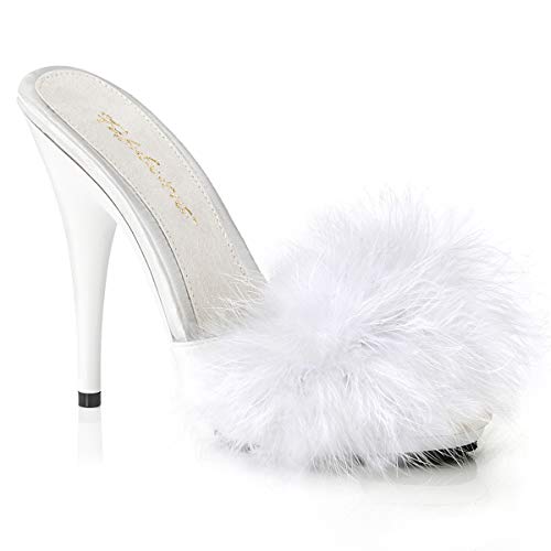 Fabulicious Damen POISE-501F Sandale, Weiß Satin-Marabou-Fell/Weiß, 39 EU von Fabulicious