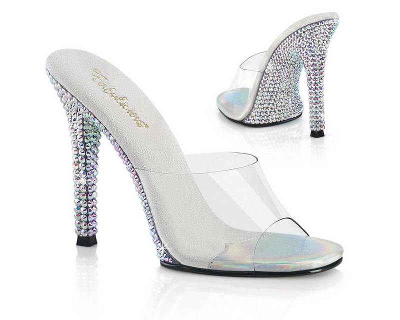 Fabulicious GALA-01DML Fabulicious vegane Damen High Heels Pantoletten klar silber High-Heel-Stiefel von Fabulicious