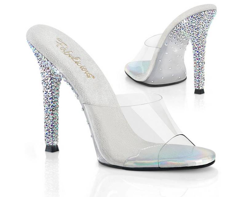 Fabulicious GALA-01DSP Fabulicious Damen High Heels Pantoletten klar silber AB Str High-Heel-Stiefel von Fabulicious