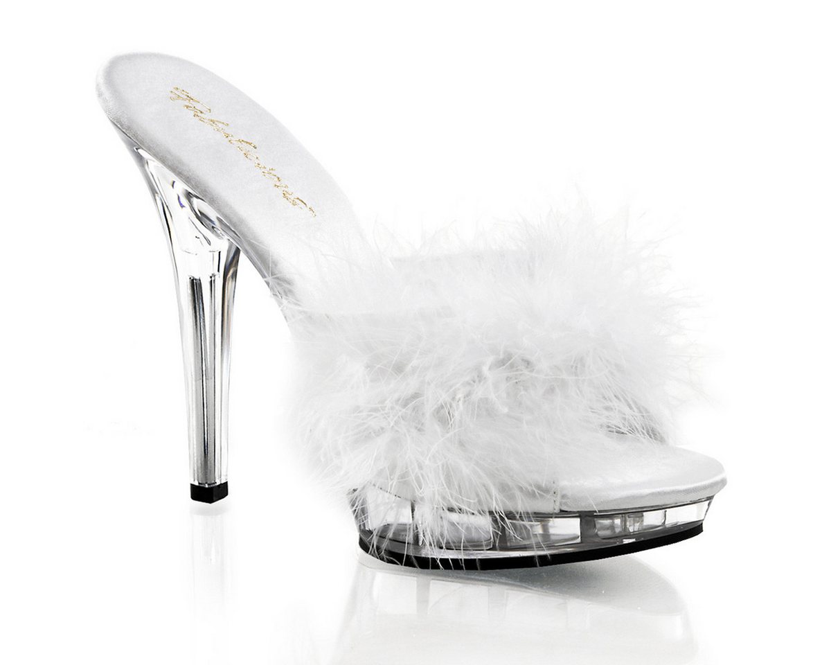 Fabulicious LIP-101-8 Fabulicious High-Heels Pantoletten weiß klar Satin mit Feder High-Heel-Stiefel von Fabulicious