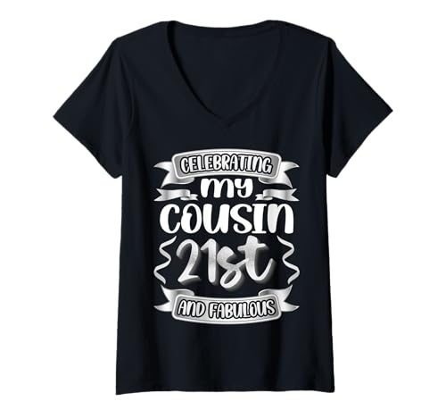 Damen 21 YEARS OF FABULOUS - Celebrate My Cousins Big Day T-Shirt mit V-Ausschnitt Damen 21 YEARS OF FABULOUS - Celebrate My Cousins Big Day T-Shirt mit V-Ausschnitt von Fabulous Cousin Birthday Designs