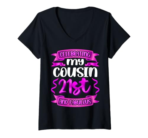 Damen FABULOUS 21ST VIBES - COUSIN BIRTHDAY CELEBRATION LOOK T-Shirt mit V-Ausschnitt Damen FABULOUS 21ST VIBES - COUSIN BIRTHDAY CELEBRATION LOOK T-Shirt mit V-Ausschnitt von Fabulous Cousin Birthday Designs