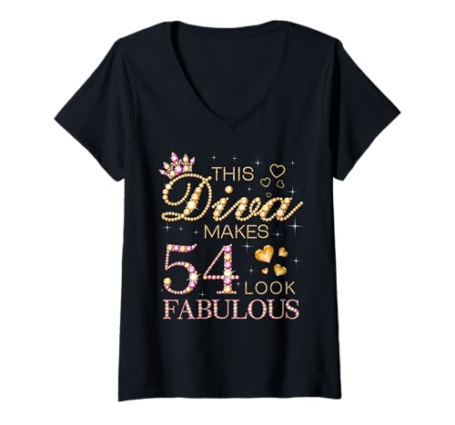 Damen Diese Diva lässt 54 fabelhaft Aussehen. 54. Geburtstag, Königin B-Day T-Shirt mit V-Ausschnitt Damen Diese Diva lässt 54 fabelhaft Aussehen. 54. Geburtstag, Königin B-Day T-Shirt mit V-Ausschnitt von Fabulous Diva Birthdays