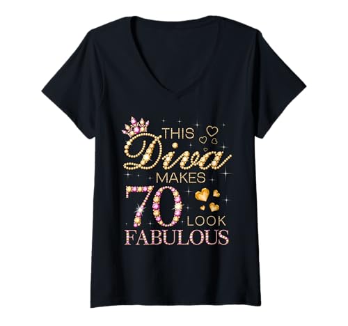 Damen Diese Diva lässt 70 zum 70. Geburtstag der Königin zum Geburtstag fabelhaft Aussehen T-Shirt mit V-Ausschnitt von Fabulous Diva Birthdays