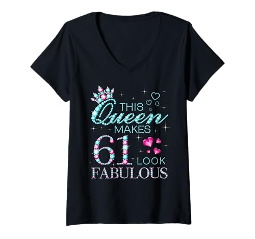 Damen Diese Königin lässt 61 fabelhaft Aussehen, Geburtstagsparty zum 61. Geburtstag T-Shirt mit V-Ausschnitt Damen Diese Königin lässt 61 fabelhaft Aussehen, Geburtstagsparty zum 61. Geburtstag T-Shirt mit V-Ausschnitt von Fabulous Queen Royal Birthday