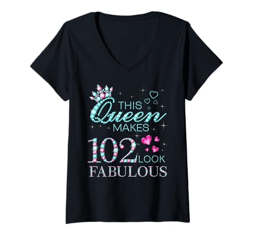 Damen This Queen Makes 102 Look Fabulous 102. Geburtstag Party T-Shirt mit V-Ausschnitt Damen This Queen Makes 102 Look Fabulous 102. Geburtstag Party T-Shirt mit V-Ausschnitt von Fabulous Queen Royal Birthday