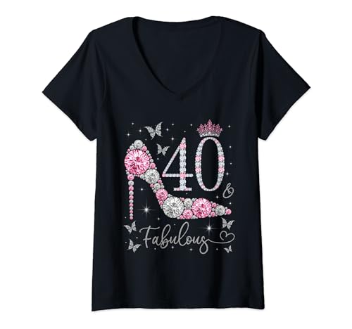 Damen 40 & Fabulous, 40 Jahre alt und fabelhaft, 40. Geburtstag T-Shirt mit V-Ausschnitt Damen 40 & Fabulous, 40 Jahre alt und fabelhaft, 40. Geburtstag T-Shirt mit V-Ausschnitt von Fabulous Queens Birthday Party