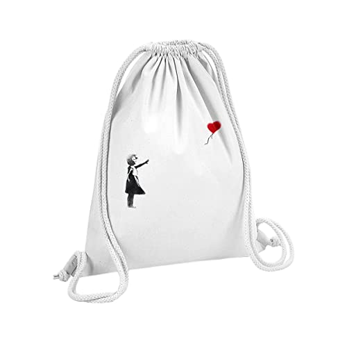 Fabulous Turnbeutel mit Kordelzug Weiß Banksy Mädchen Roter Luftballon Herz Kind 12 Liter von Fabulous Bijoux