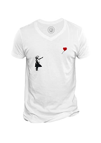 Herren-T-Shirt mit V-Ausschnitt aus Bio-Baumwolle Banksy Mädchen Roter Luftballon Herz Kind von Fabulous