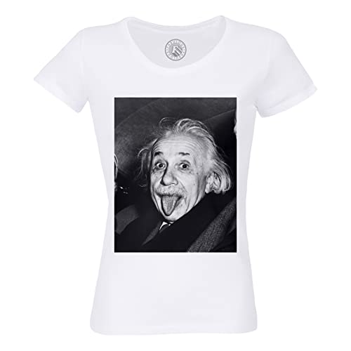 Rundhals-T-Shirt aus Bio-Baumwolle für Damen Albert Einsteins Zunge ziehender Wissenschaftsstar von Fabulous