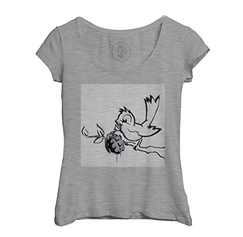 Rundhals-T-Shirt aus Bio-Baumwolle für Damen Banksy Vogel-Granate Vogel Street Art Graffiti von Fabulous