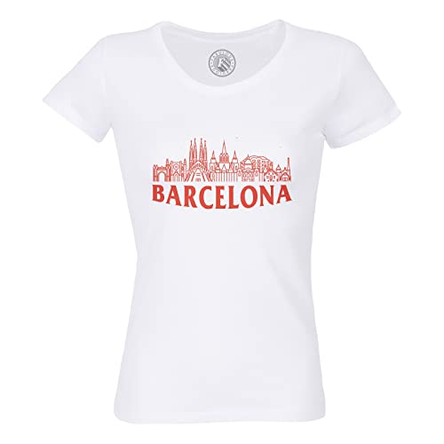 Rundhals-T-Shirt aus Bio-Baumwolle für Damen Barcelona Minimalist Spanien Reisen von Fabulous