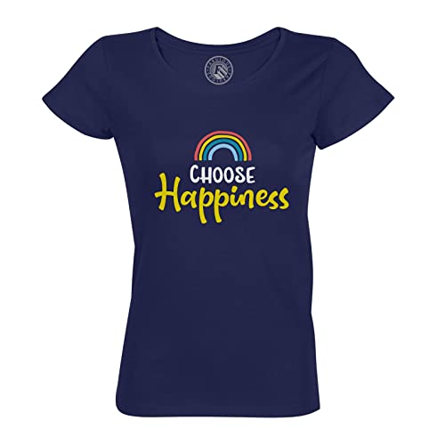 Rundhals-T-Shirt aus Bio-Baumwolle für Damen Choose Happiness Typografie Lettering Quotes Good Vibes Happiness von Fabulous