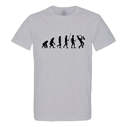 Rundhals-T-Shirt aus Bio-Baumwolle für Herren Evolution Saxophon Jazz Musik Instrument Musiker von Fabulous