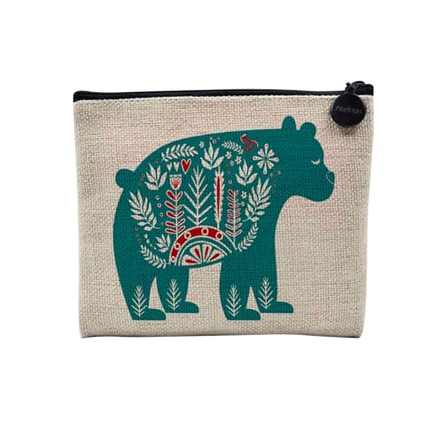 Tasche aus Leinen – Bär Motiv Weihnachten Stechpalme Weihnachtsbaum Winter Schnee – Kosmetiktasche aus Segeltuch in Leinenoptik – Geldbörse – 15 x 10 cm, leinen, 15 x 10 cm, Kosmetiktasche von Fabulous