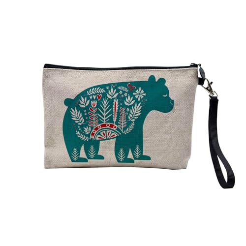 Tasche aus Leinen – Bär Motiv Weihnachten Stechpalme Weihnachtsbaum Winter Schnee – Kosmetiktasche aus Segeltuch in Leinenoptik – Geldbörse – 15 x 10 cm, leinen, 23.5 x 15 cm, Kosmetiktasche von Fabulous