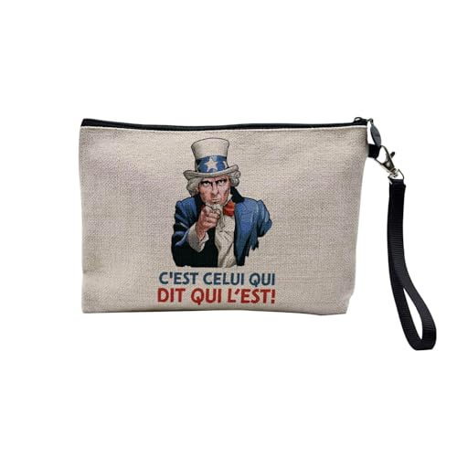 Tasche aus Leinen – C'est Le Qui Qui Dit Qui Ist Humour Expression Kinder – Kosmetiktasche aus Segeltuch in Leinenoptik – Kulturbeutel – 23,5 x 15 cm, Uncle Sam, 23.5 x 15 cm, Kosmetiktasche von Fabulous