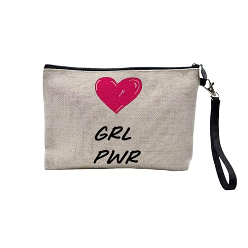Tasche aus Leinen – GRL PWR Herz Girl Power – Kosmetiktasche aus Segeltuch in Leinenoptik – Geldbörse – 15 x 10 cm, leinen, 23.5 x 15 cm, Kosmetiktasche von Fabulous