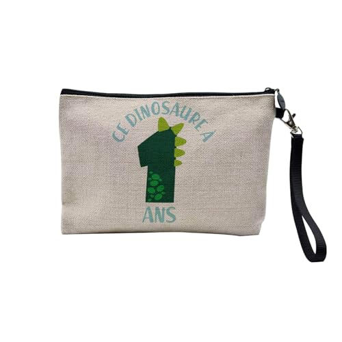 Tasche aus Leinen – Geburtstag Kinder Feier Geschenkidee Geburtstag Französisches Geschenk Jahre 1-10 – Kosmetiktasche aus Leinen in Leinenoptik – Kulturbeutel – Geldbörse, Dinosaurier 1, 23.5 x 15 von Fabulous